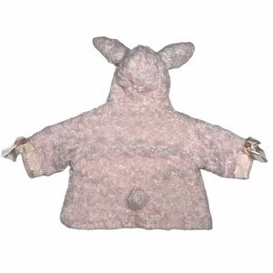 Bearington Baby Pink Faux Fur Bunny Jacket Hood with Ears and Tail 6-12M